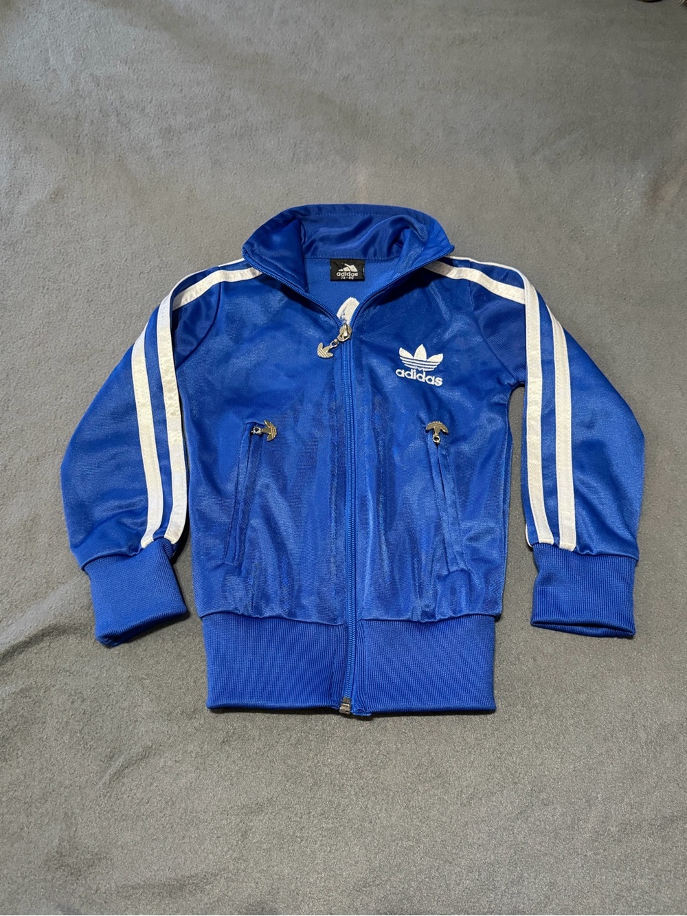 90s-Y2K Vintage Adidas Firebird Baby Kids Blue Track Jacket with White Stripes